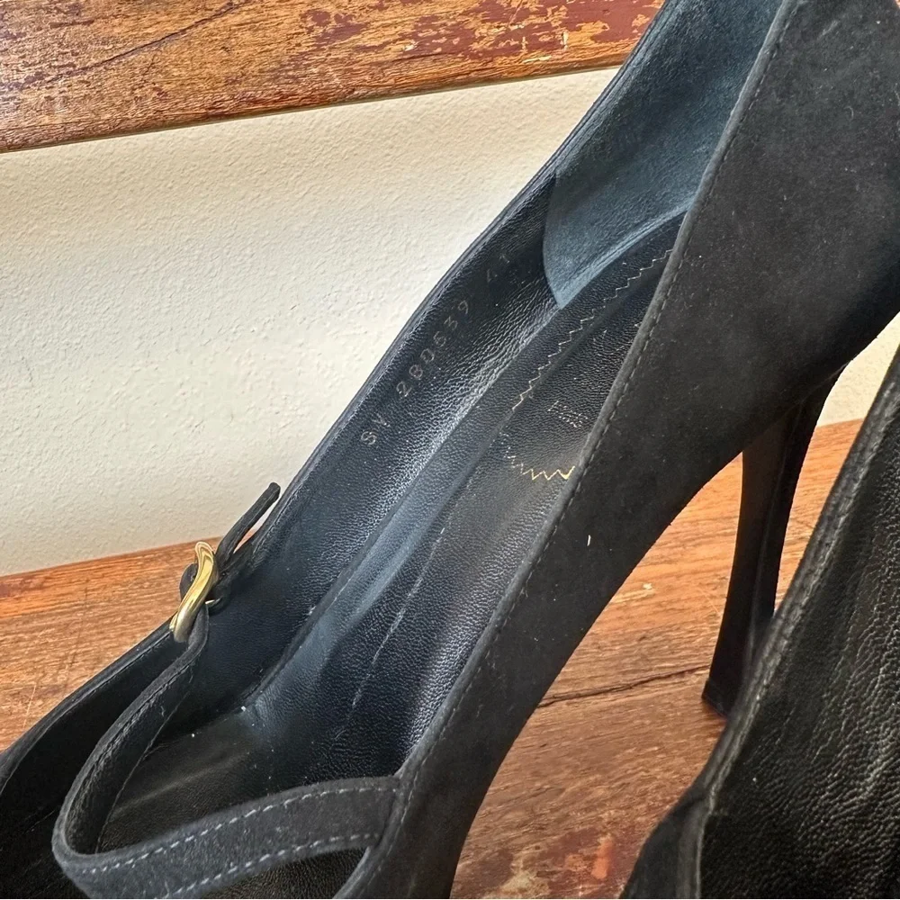 YSL Yves Saint Laurent Black Suede Platform Mary Jane Heels Shoes - Picture 13 of 16